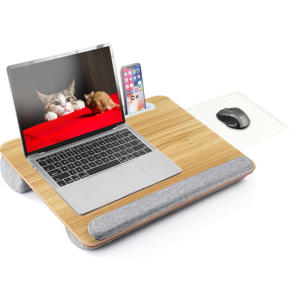 Scrivania Portatile per Laptop Supporto Bambù con Base Imbottita e Stand per Tablet