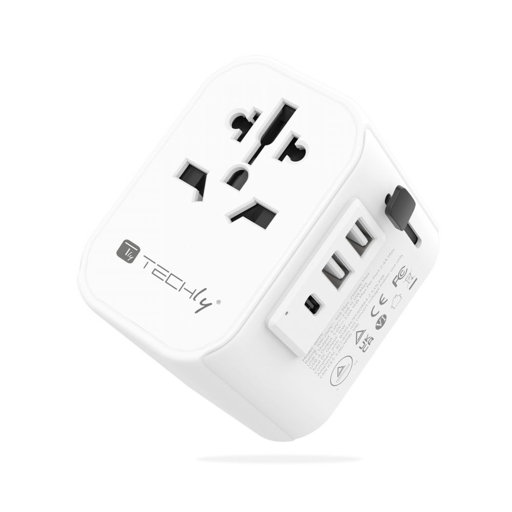 Adattatore da Viaggio Universale 150 Paesi 2 porte USB-A e 1 porta USB-C™ Bianco